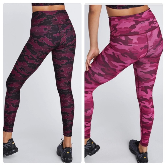 WITH High Waist Reversible Leggings Burgundy Line Camo Purple Size Small - Picture 11 of 13